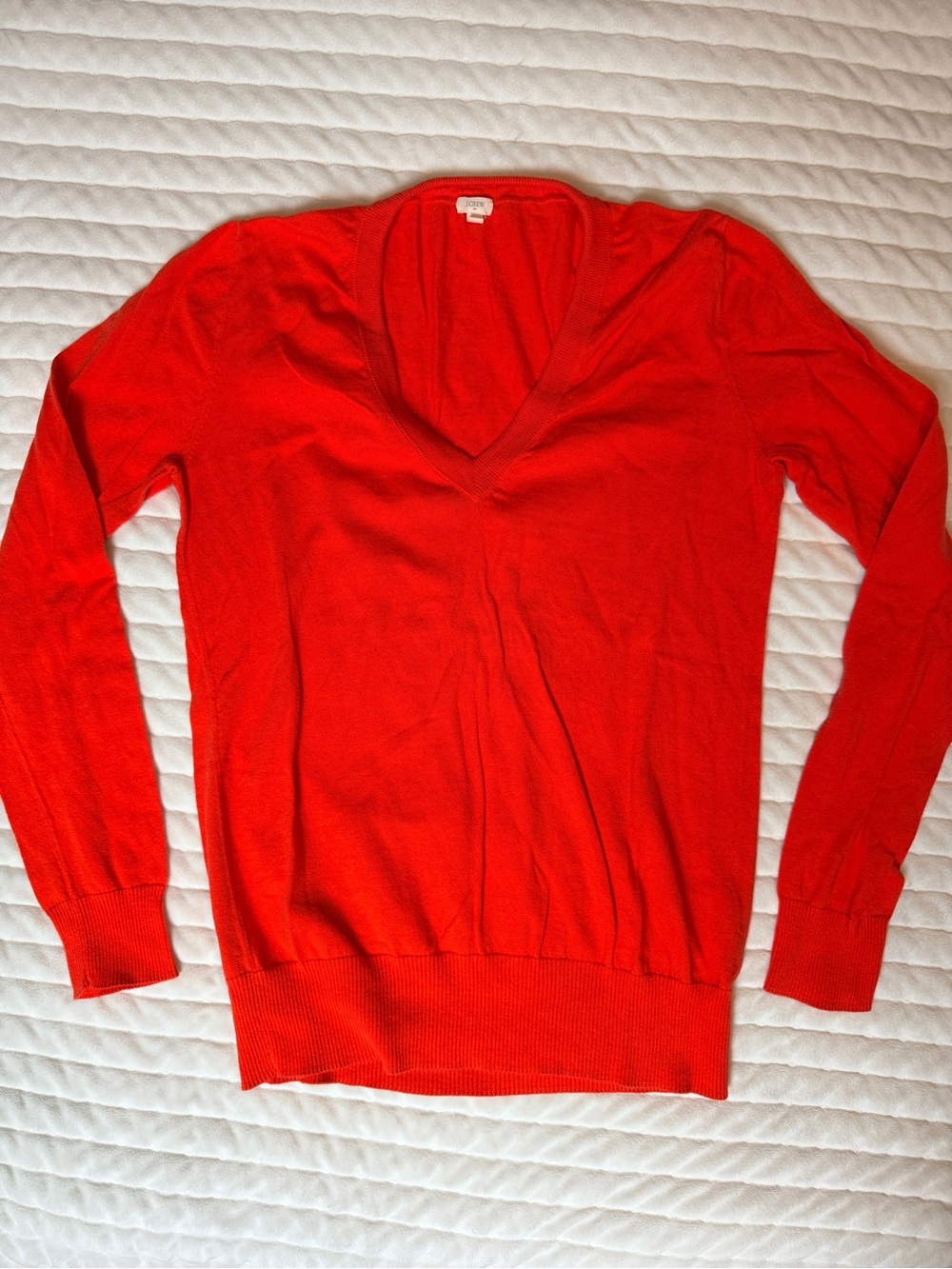 J. Crew 100% Cotton Bright Orange V-Neck Sweater Size Medium